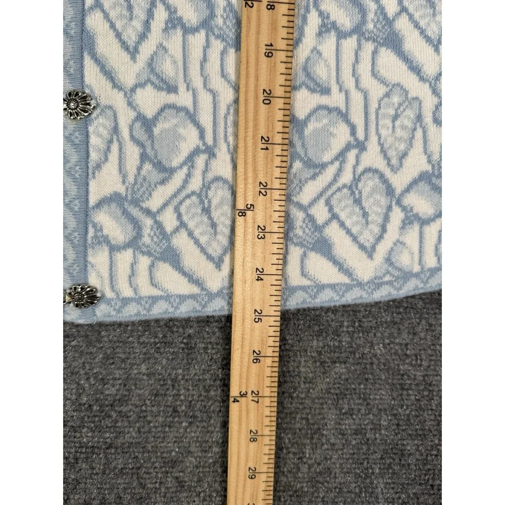 SKJAEVELAND Norway Nordic Cardigan Sweater Womens Small Blue White Heart Pattern